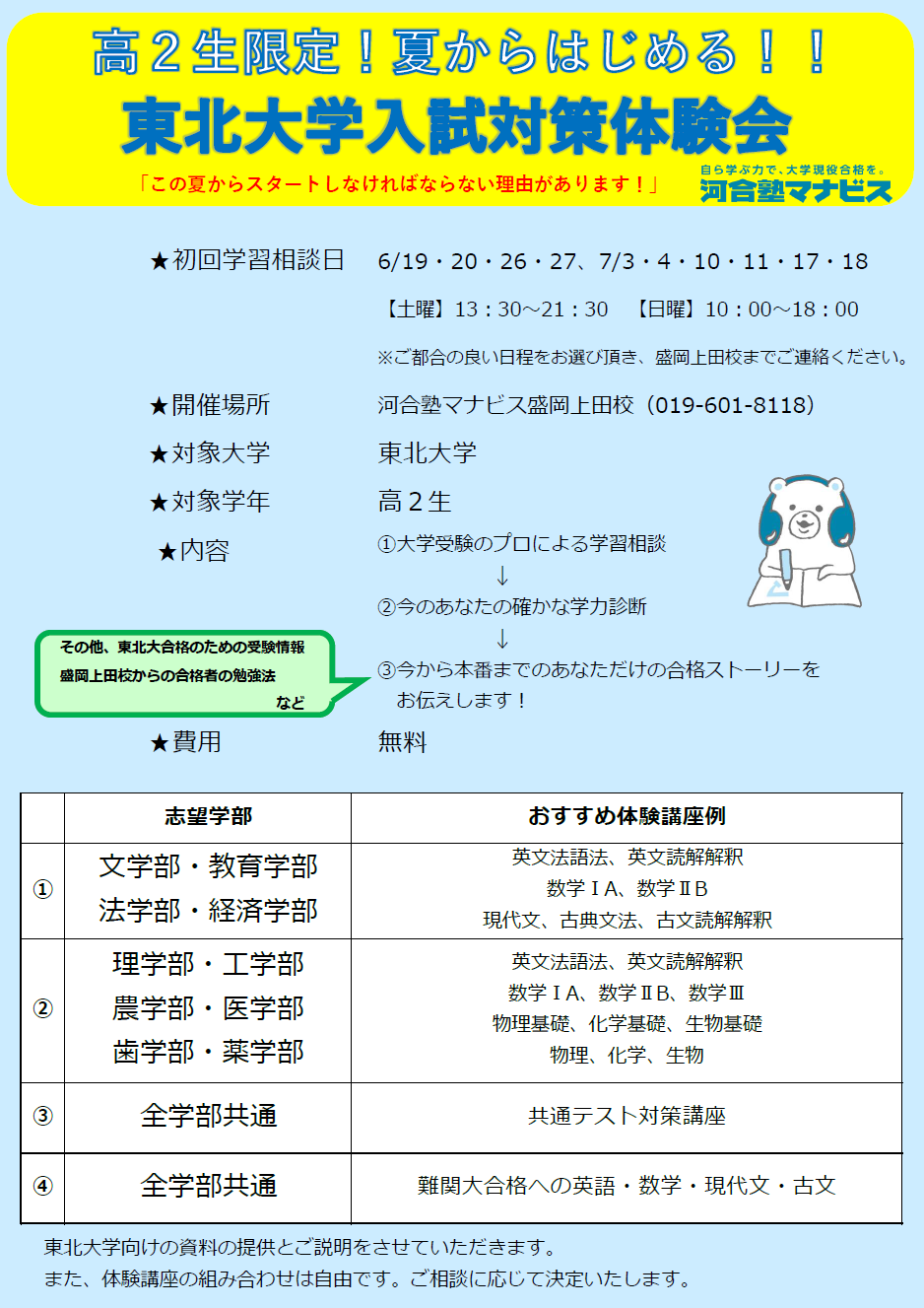 盛岡上田校 河合塾マナビス 校舎案内 現役合格をめざす高校生の大学受験予備校