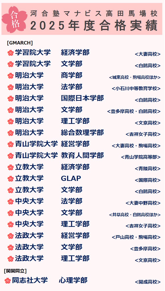 高田馬場校 河合塾マナビス-校舎案内｜現役合格をめざす高校生の大学